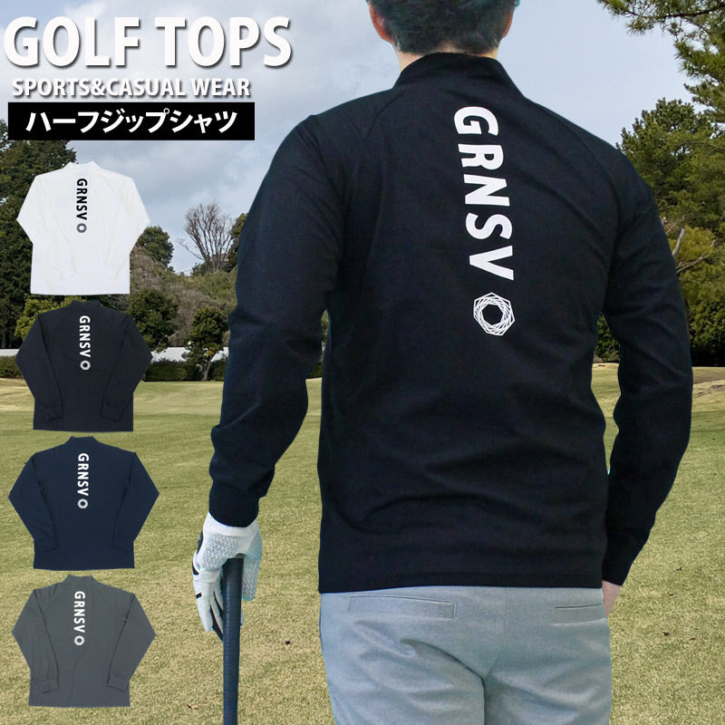 トップイズム TopIsm ゴルフウェア メンズ ハーフジップ モックネックシャツ  GIORNO SEVEN ジョルノセブン ハイネック トップス 長袖 ポロシャツ ロゴ バックプリント ブランド おしゃれ 春夏 秋冬 （1-ホワイト） 1-ホワイト