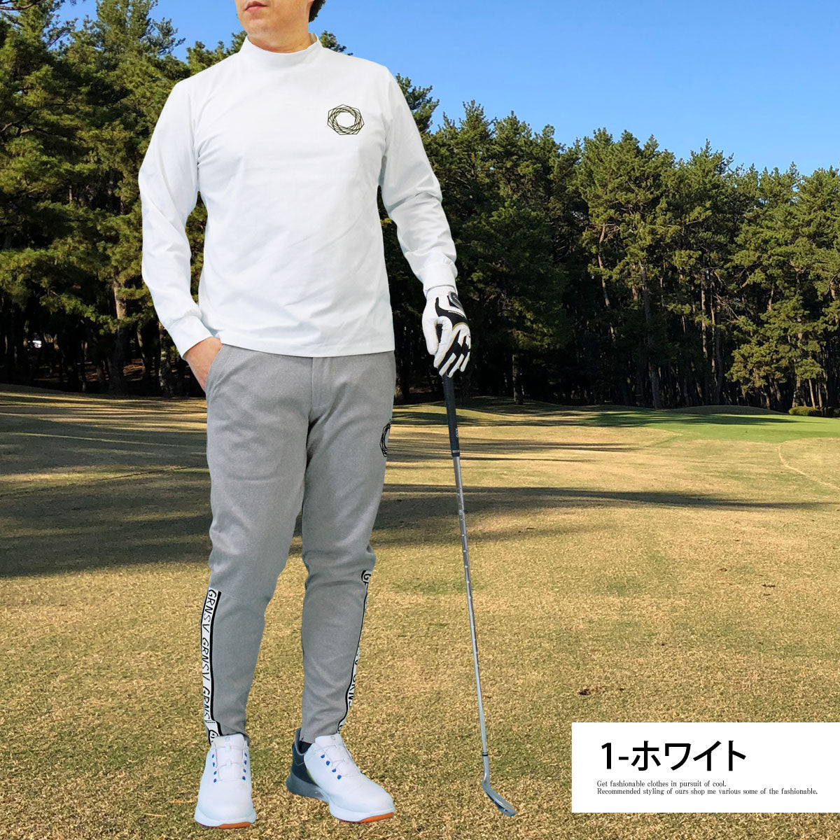 トップイズム TopIsm ゴルフウェア メンズ モックネックシャツ GIORNO SEVEN ジョルノセブン 長袖 ハイネック トップス ポロシャツ ロゴバックプリント ストレッチ おしゃれ 春夏 秋冬 （3-ネイビー） 3-ネイビー