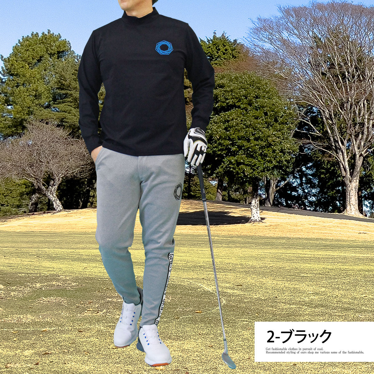 トップイズム TopIsm ゴルフウェア メンズ モックネックシャツ GIORNO SEVEN ジョルノセブン 長袖 ハイネック トップス ポロシャツ ロゴバックプリント ストレッチ おしゃれ 春夏 秋冬 （3-ネイビー） 3-ネイビー