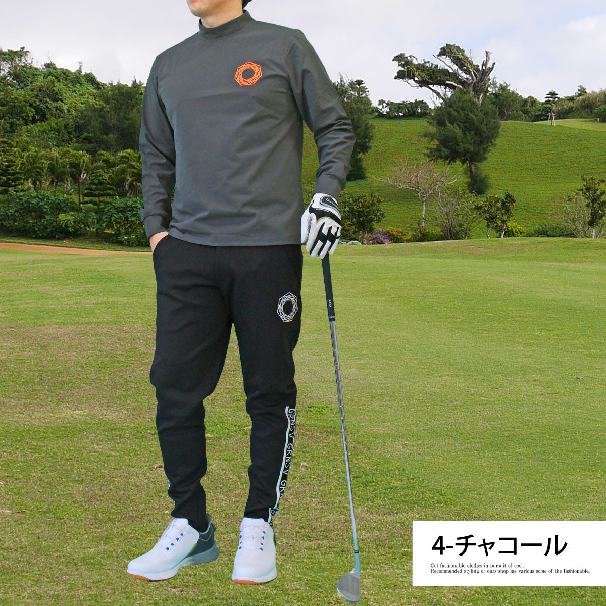 トップイズム TopIsm ゴルフウェア メンズ モックネックシャツ GIORNO SEVEN ジョルノセブン 長袖 ハイネック トップス ポロシャツ ロゴバックプリント ストレッチ おしゃれ 春夏 秋冬 （3-ネイビー） 3-ネイビー