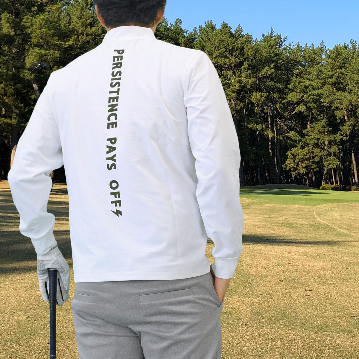 トップイズム TopIsm ゴルフウェア メンズ モックネックシャツ GIORNO SEVEN ジョルノセブン 長袖 ハイネック トップス ポロシャツ ロゴバックプリント ストレッチ おしゃれ 春夏 秋冬 （1-ホワイト） 1-ホワイト