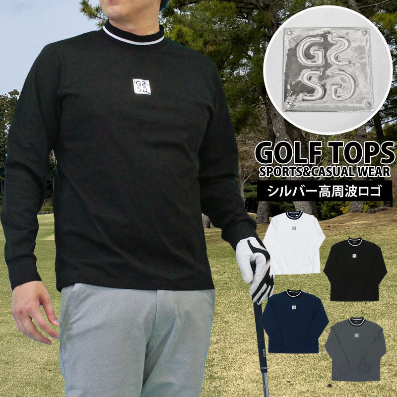 トップイズム TopIsm ゴルフウェア メンズ モックネックシャツ GIORNO SEVEN ジョルノセブン 長袖 ハイネック トップス ポロシャツ シルバーロゴ 首ライン ストレッチ おしゃれ 春夏 秋冬 （3-ネイビー） 3-ネイビー