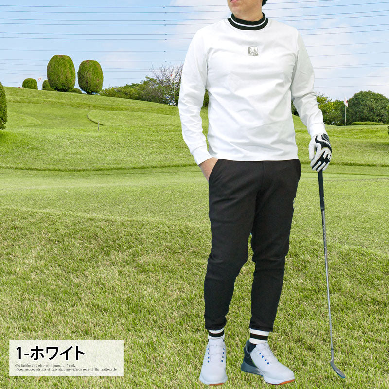 トップイズム TopIsm ゴルフウェア メンズ モックネックシャツ GIORNO SEVEN ジョルノセブン 長袖 ハイネック トップス ポロシャツ シルバーロゴ 首ライン ストレッチ おしゃれ 春夏 秋冬 （3-ネイビー） 3-ネイビー