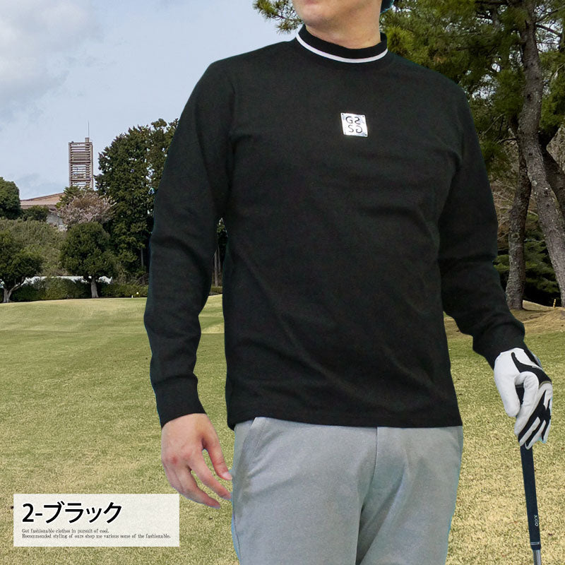 トップイズム TopIsm ゴルフウェア メンズ モックネックシャツ GIORNO SEVEN ジョルノセブン 長袖 ハイネック トップス ポロシャツ シルバーロゴ 首ライン ストレッチ おしゃれ 春夏 秋冬 （3-ネイビー） 3-ネイビー