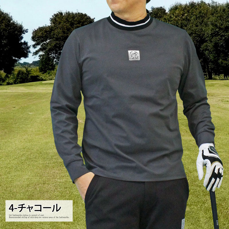 トップイズム TopIsm ゴルフウェア メンズ モックネックシャツ GIORNO SEVEN ジョルノセブン 長袖 ハイネック トップス ポロシャツ シルバーロゴ 首ライン ストレッチ おしゃれ 春夏 秋冬 （3-ネイビー） 3-ネイビー