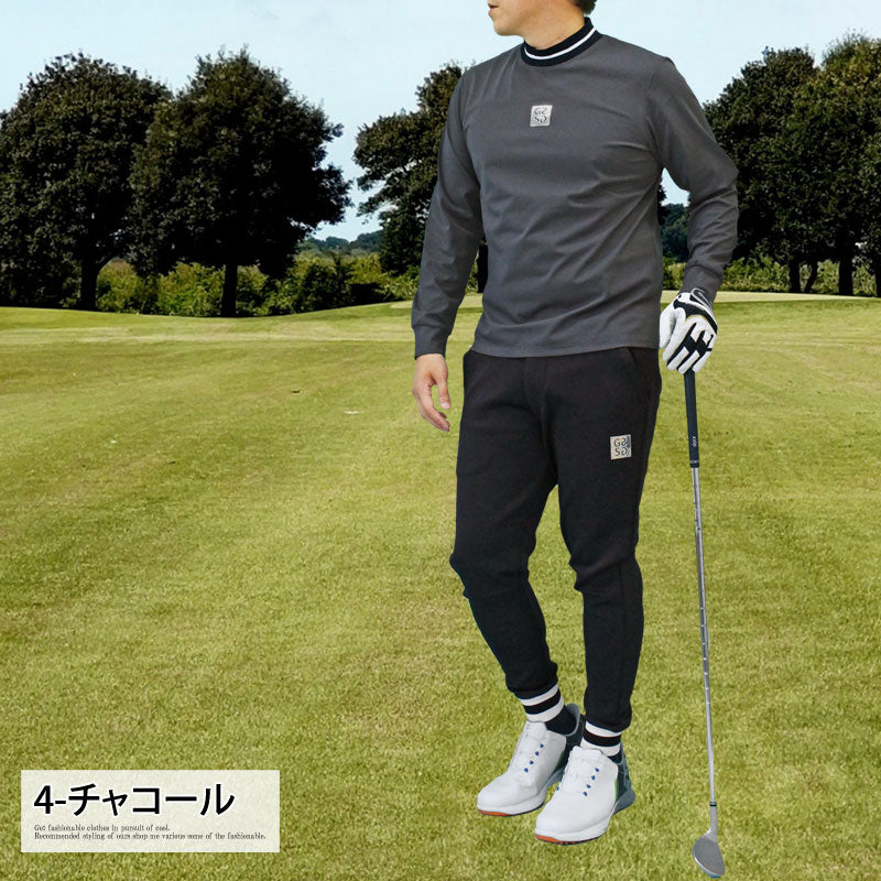 トップイズム TopIsm ゴルフウェア メンズ モックネックシャツ GIORNO SEVEN ジョルノセブン 長袖 ハイネック トップス ポロシャツ シルバーロゴ 首ライン ストレッチ おしゃれ 春夏 秋冬 （3-ネイビー） 3-ネイビー