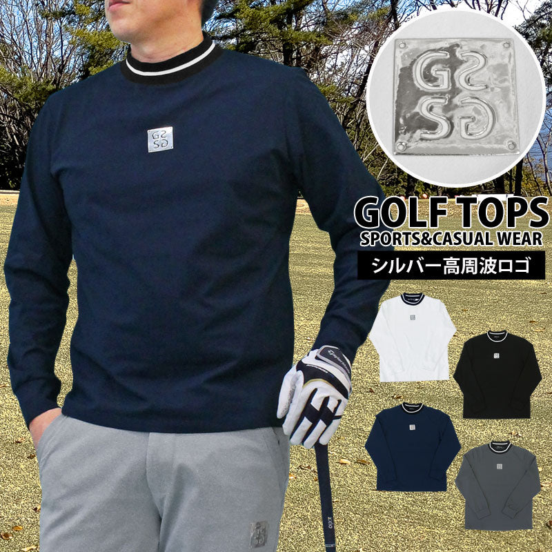 トップイズム TopIsm ゴルフウェア メンズ モックネックシャツ GIORNO SEVEN ジョルノセブン 長袖 ハイネック トップス ポロシャツ シルバーロゴ 首ライン ストレッチ おしゃれ 春夏 秋冬 （3-ネイビー） 3-ネイビー