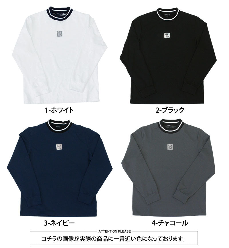 トップイズム TopIsm ゴルフウェア メンズ モックネックシャツ GIORNO SEVEN ジョルノセブン 長袖 ハイネック トップス ポロシャツ シルバーロゴ 首ライン ストレッチ おしゃれ 春夏 秋冬 （3-ネイビー） 3-ネイビー