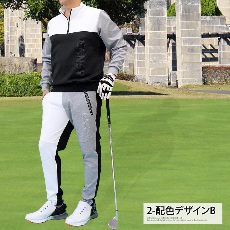 トップイズム TopIsm ゴルフウェア メンズ 上下セットアップ GIORNO SEVEN ジョルノセブン ハーフジップトレーナー トップス ゴルフパンツ 切替 ブランド おしゃれ 秋冬 春夏 （3-配色デザインC） 3-配色デザインC
