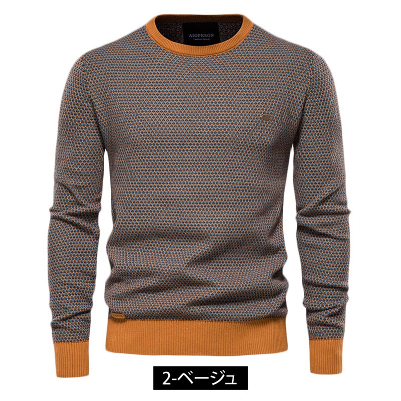 トップイズム TopIsm ゴルフウェア メンズ ニットセーター ミックスカラー 編地 編み目 無地 クルーネック 長袖 トップス おしゃれ 秋冬 （1-ブラック） 1-ブラック