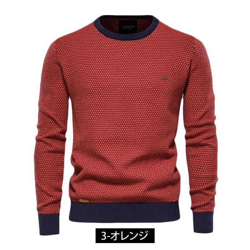 トップイズム TopIsm ゴルフウェア メンズ ニットセーター ミックスカラー 編地 編み目 無地 クルーネック 長袖 トップス おしゃれ 秋冬 （1-ブラック） 1-ブラック