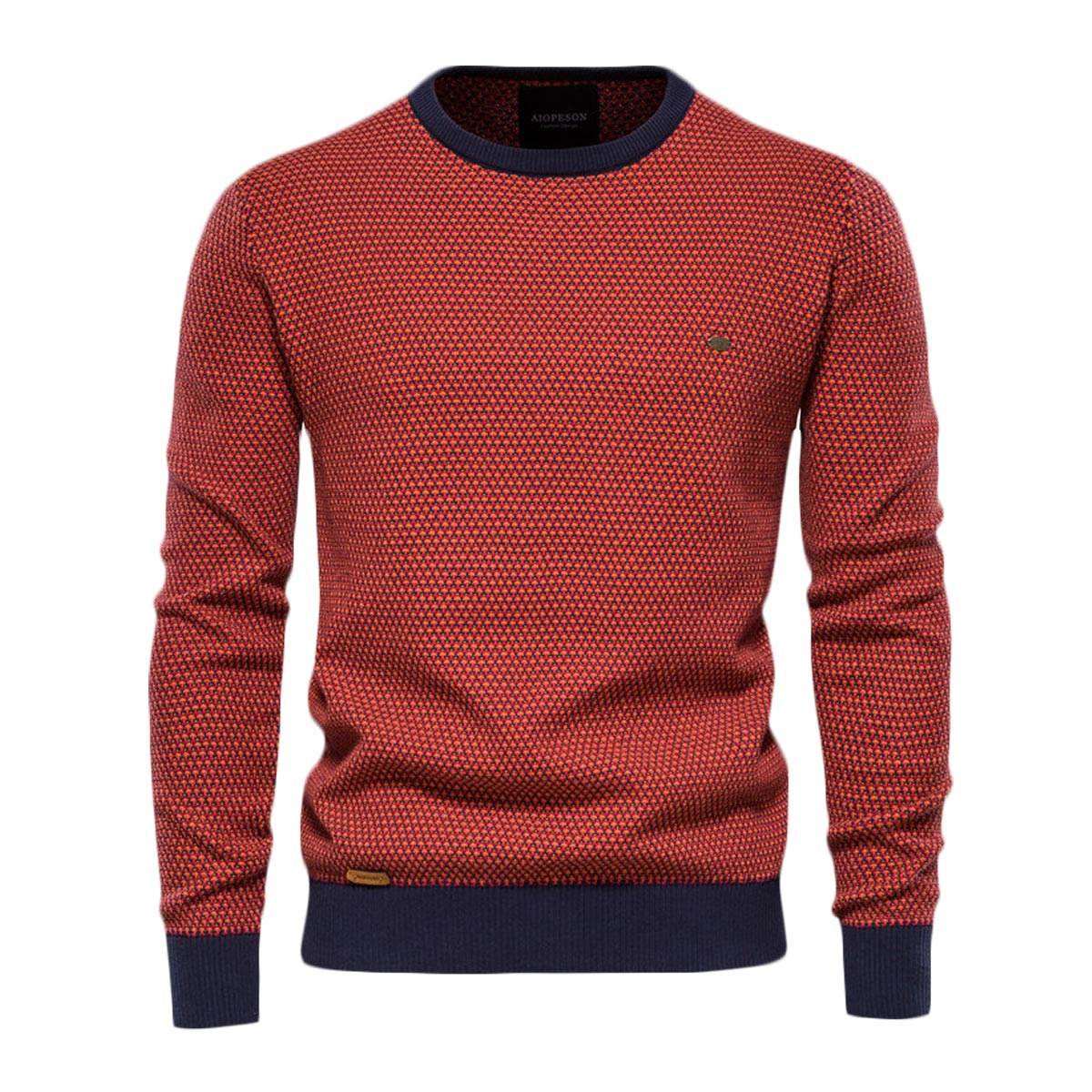 トップイズム TopIsm ゴルフウェア メンズ ニットセーター ミックスカラー 編地 編み目 無地 クルーネック 長袖 トップス おしゃれ 秋冬 （3-オレンジ） 3-オレンジ