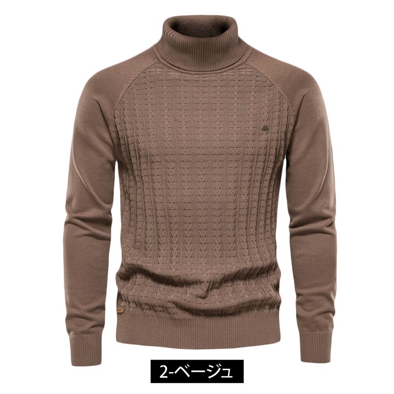 トップイズム TopIsm ゴルフウェア メンズ ニットセーター タートルネック 編地 編み目 無地 長袖 タートルニット トップス おしゃれ 秋冬 （1-ブラック） 1-ブラック