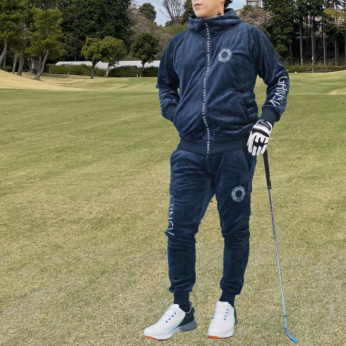 トップイズム TopIsm ゴルフウェア メンズ 上下セットアップ GIORNO SEVEN ジョルノセブン シャギーボアフリース フルジップパーカー トップス ゴルフパンツ ブランド おしゃれ 秋冬 （3-ネイビー） 3-ネイビー