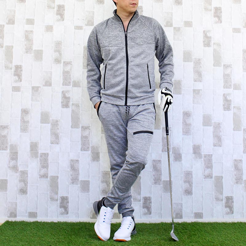 トップイズム TopIsm ゴルフウェア セットアップ メンズ 上下セット ジャージ ゴルフパンツ ジップアップ スタンドジャケット イージーパンツ ブルゾンストレッチ スポーツ （1-杢グレーD） 1-杢グレーD