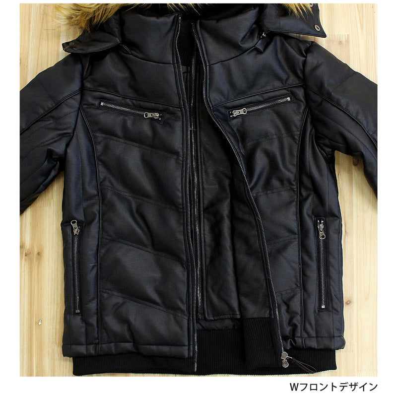 トップイズム TopIsm 撥水加工 フード＆ファー脱着式 3WAY PU中綿ジャケット Wフロント Wzip ジャケット アウター ブルゾン （2-ダークブラウン） 2-ダークブラウン