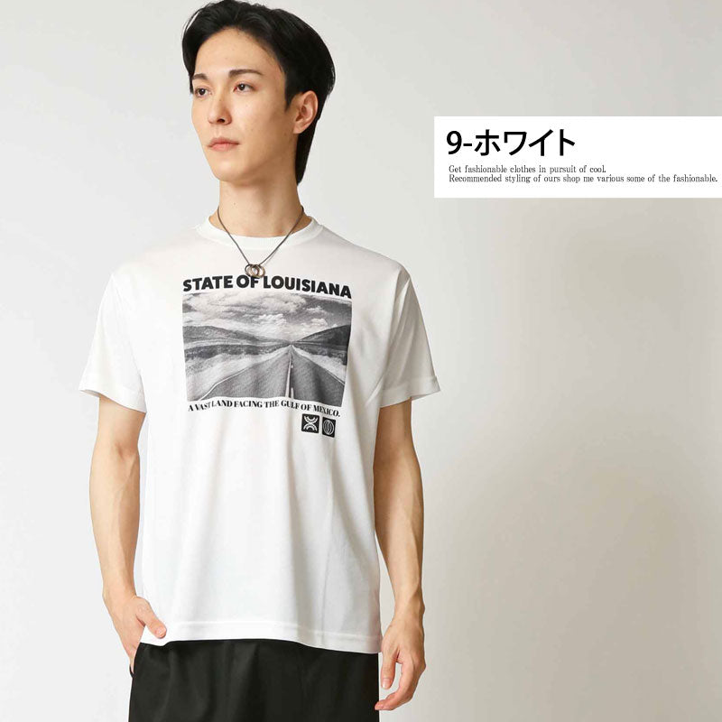 トップイズム TopIsm Tシャツ メンズ 速乾 ドライメッシュ ストレッチ カットソー 半袖 クルーネック アメカジプリント 部屋着 ルームウェア パジャマ スポーツウェア トレーニング トップス 春夏 （10-グレー） 10-グレー