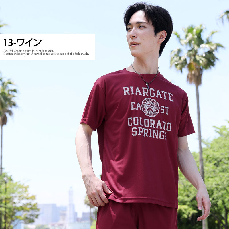 トップイズム TopIsm Tシャツ メンズ 速乾 ドライメッシュ ストレッチ カットソー 半袖 クルーネック アメカジプリント 部屋着 ルームウェア パジャマ スポーツウェア トレーニング トップス 春夏 （13-ワイン） 13-ワイン
