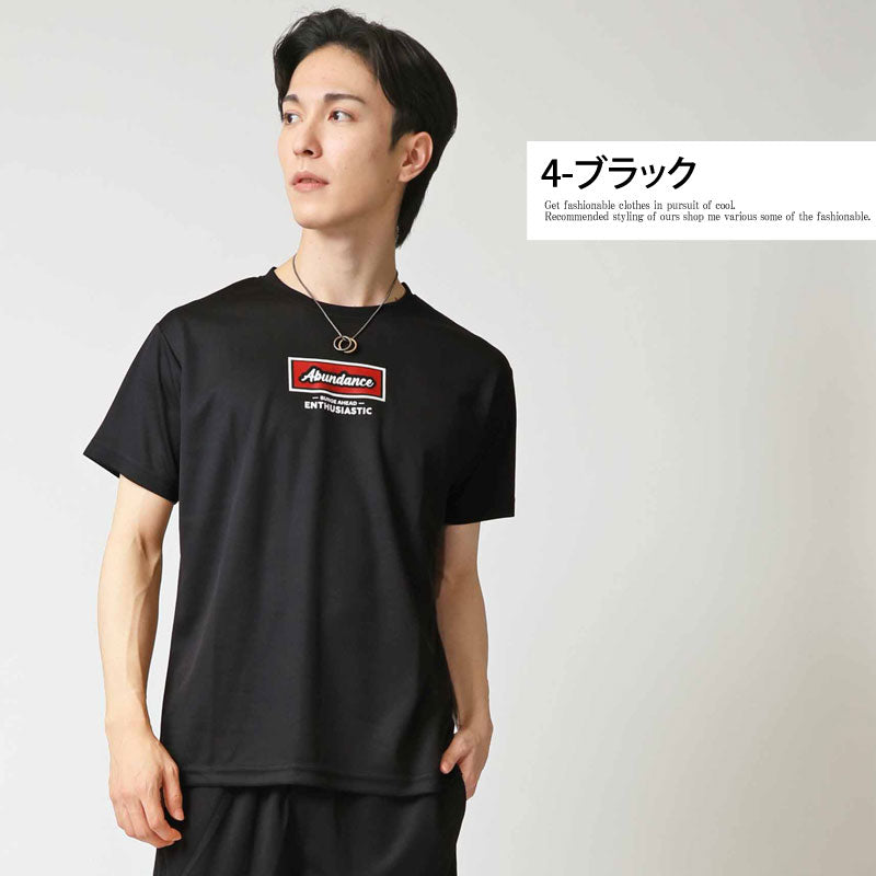 トップイズム TopIsm Tシャツ メンズ 速乾 ドライメッシュ ストレッチ カットソー 半袖 クルーネック アメカジプリント 部屋着 ルームウェア パジャマ スポーツウェア トレーニング トップス 春夏 （4-ブラック） 4-ブラック