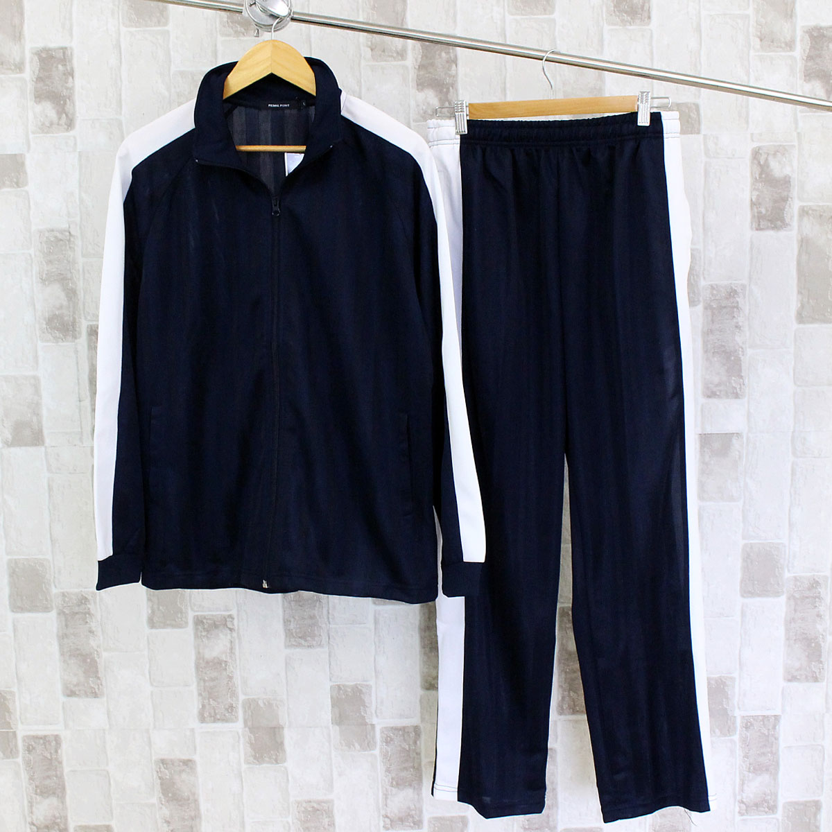 トップイズム TopIsm ジャージ セットアップ 上下セット メンズ シャドーストライプ ブリスター トラックジャケット パンツ サイドライン シンプル 男女兼用 ユニセックス （4-ネイビー×ホワイト） 4-ネイビー×ホワイト