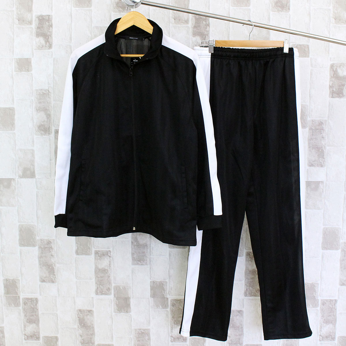 トップイズム TopIsm ジャージ セットアップ 上下セット メンズ シャドーストライプ ブリスター トラックジャケット パンツ サイドライン シンプル 男女兼用 ユニセックス （1-ブラック×ホワイト） 1-ブラック×ホワイト