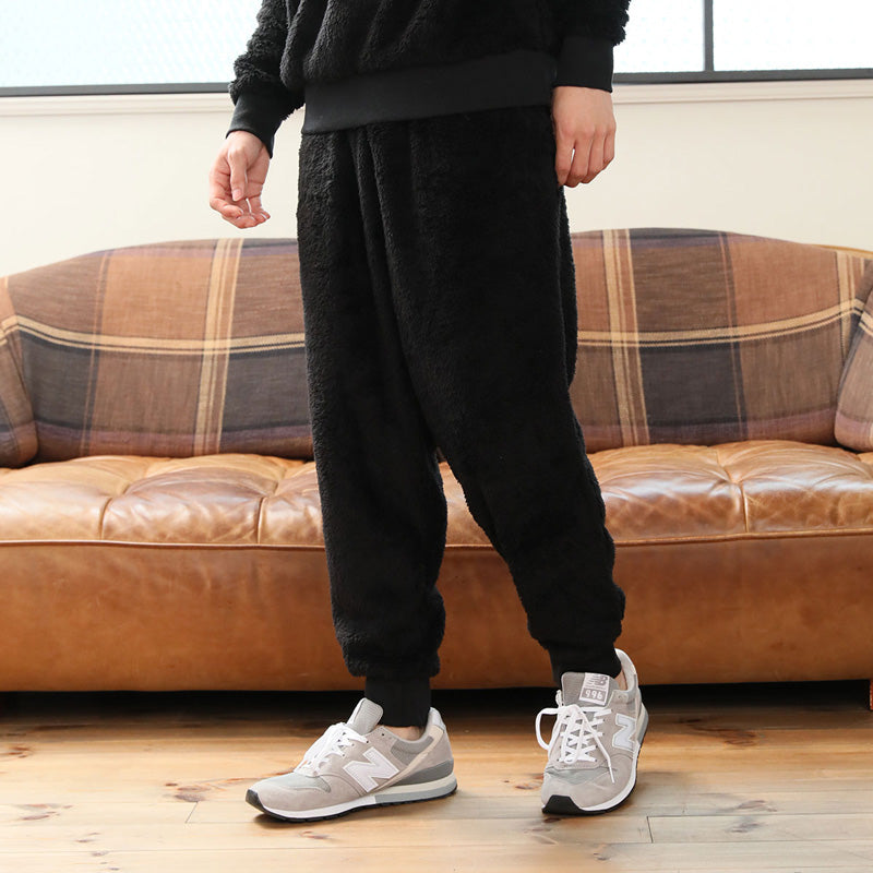 トップイズム TopIsm 上下セット シャギーボア フリース メンズ スウェット 無地 暖かい トレーナー 男女兼用 モコモコ クルーネック ジョガーパンツ ルームウェア 部屋着 寝巻き パジャマ セットアップ 秋冬 （5-ブラック） 5-ブラック