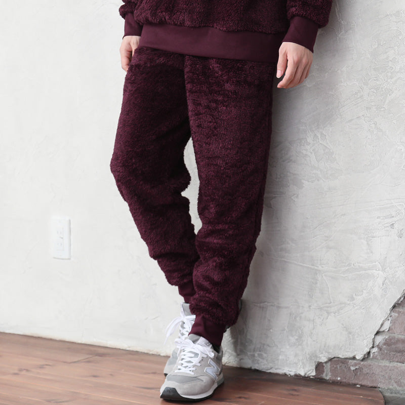 トップイズム TopIsm 上下セット シャギーボア フリース メンズ スウェット 無地 暖かい トレーナー 男女兼用 モコモコ クルーネック ジョガーパンツ ルームウェア 部屋着 寝巻き パジャマ セットアップ 秋冬 （5-ブラック） 5-ブラック