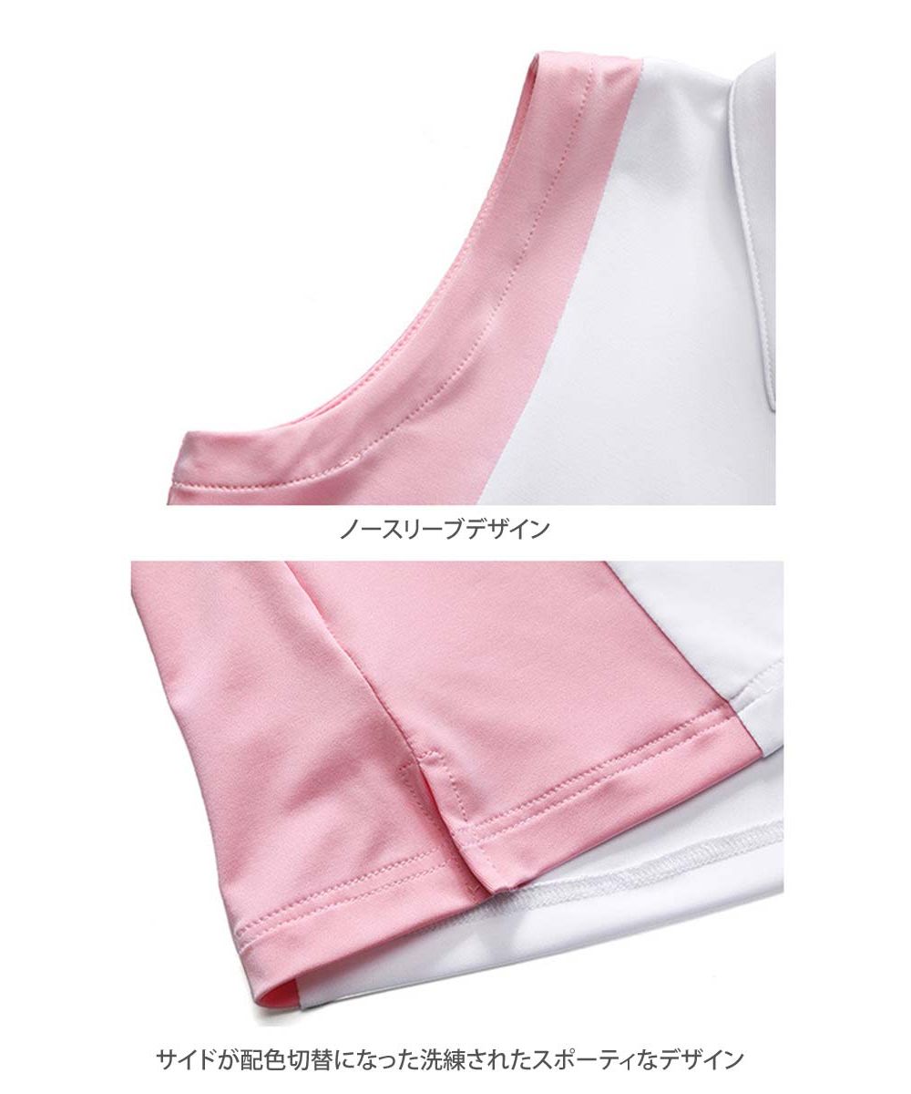 トップイズム TopIsm ゴルフウェア レディース ゴルフノースリーブ ポロシャツ  ストレッチ 伸縮 トップス 無地 切替 カットソー おしゃれ かわいい 韓国系 春夏