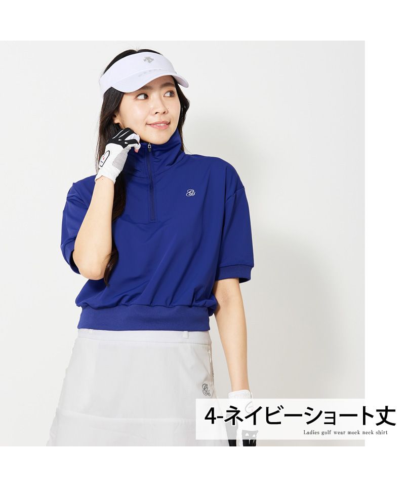 トップイズム TopIsm ゴルフウェア レディース gs GOLF ハーフジップ リブトップス ポロシャツ 半袖 ショート丈 柄 無地 おしゃれ かわいい 韓国系 春夏 （3-ホワイトショート丈） 3-ホワイトショート丈