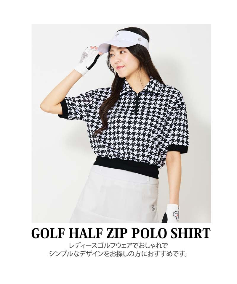 トップイズム TopIsm ゴルフウェア レディース gs GOLF ハーフジップ リブトップス ポロシャツ 半袖 ショート丈 柄 無地 おしゃれ かわいい 韓国系 春夏 （3-ホワイトショート丈） 3-ホワイトショート丈