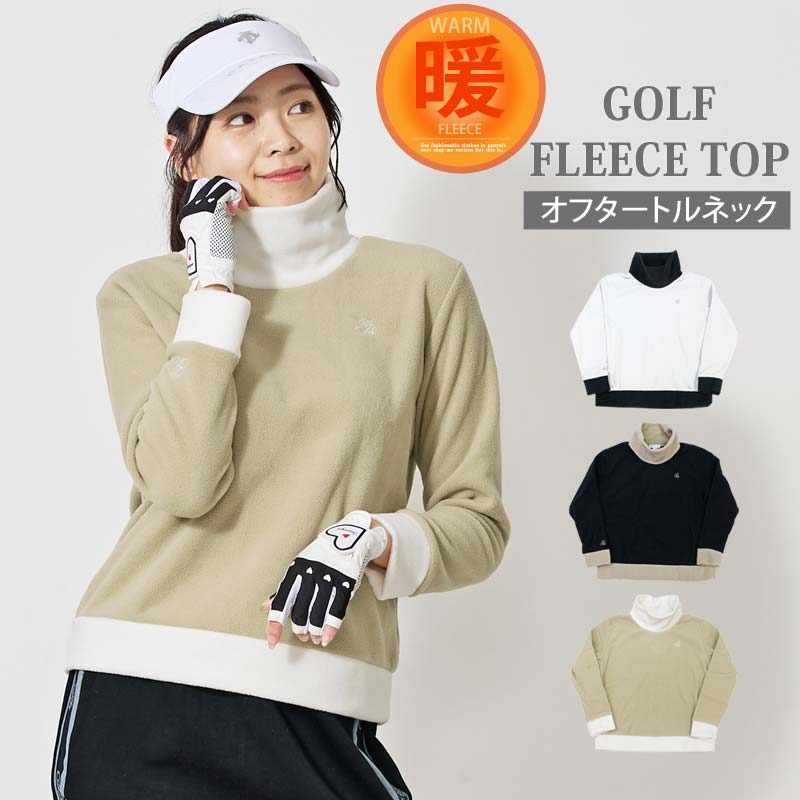 トップイズム TopIsm ゴルフウェア レディース gs GOLF フリース ニットセーター オフタートルネック トップス ロゴ刺繍 無地 おしゃれ かわいい 韓国系 秋冬