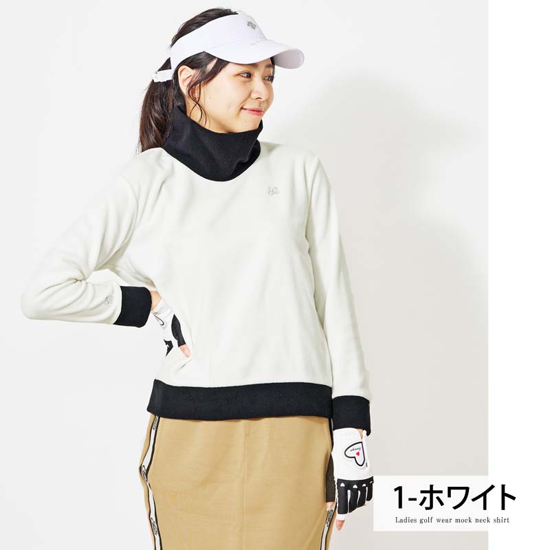 トップイズム TopIsm ゴルフウェア レディース gs GOLF フリース ニットセーター オフタートルネック トップス ロゴ刺繍 無地 おしゃれ かわいい 韓国系 秋冬