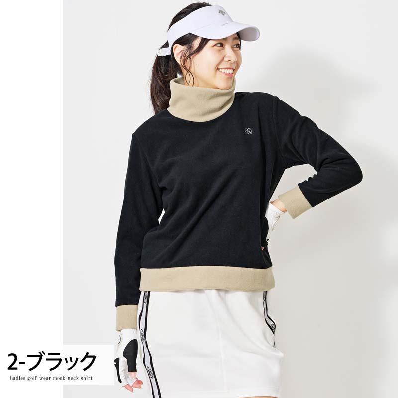 トップイズム TopIsm ゴルフウェア レディース gs GOLF フリース ニットセーター オフタートルネック トップス ロゴ刺繍 無地 おしゃれ かわいい 韓国系 秋冬