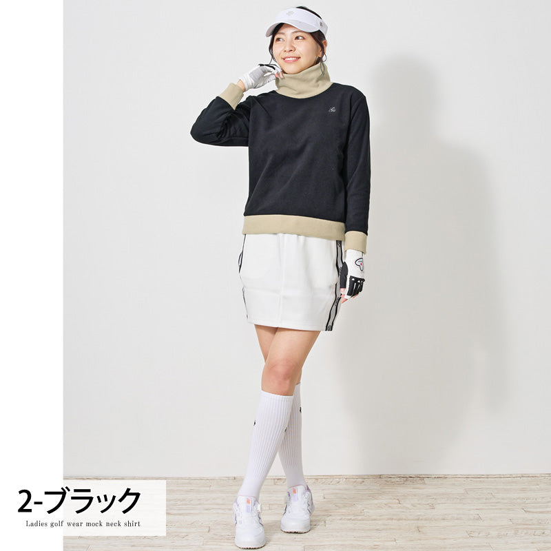 トップイズム TopIsm ゴルフウェア レディース gs GOLF フリース ニットセーター オフタートルネック トップス ロゴ刺繍 無地 おしゃれ かわいい 韓国系 秋冬