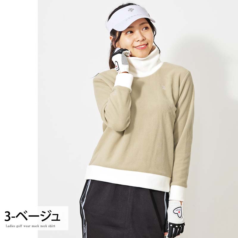 トップイズム TopIsm ゴルフウェア レディース gs GOLF フリース ニットセーター オフタートルネック トップス ロゴ刺繍 無地 おしゃれ かわいい 韓国系 秋冬