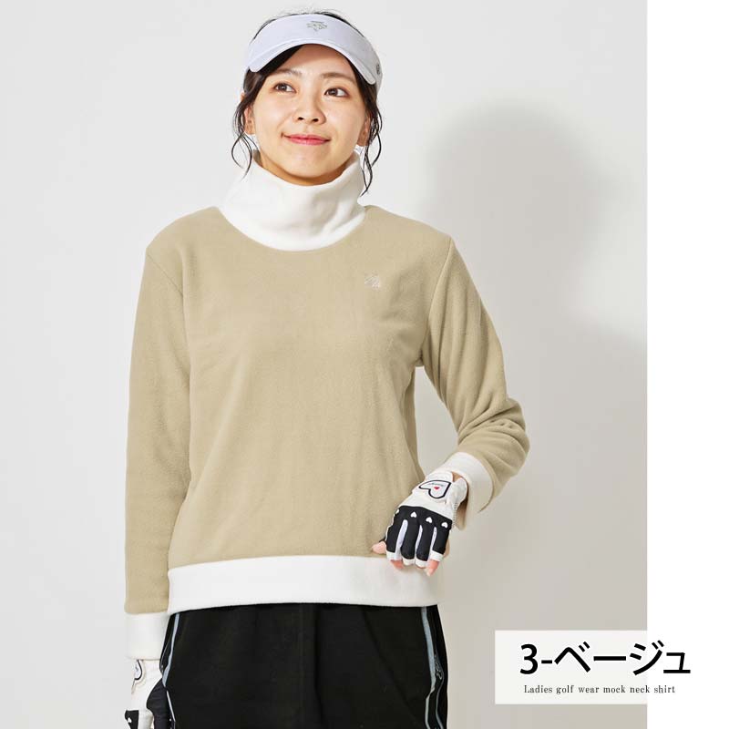 トップイズム TopIsm ゴルフウェア レディース gs GOLF フリース ニットセーター オフタートルネック トップス ロゴ刺繍 無地 おしゃれ かわいい 韓国系 秋冬