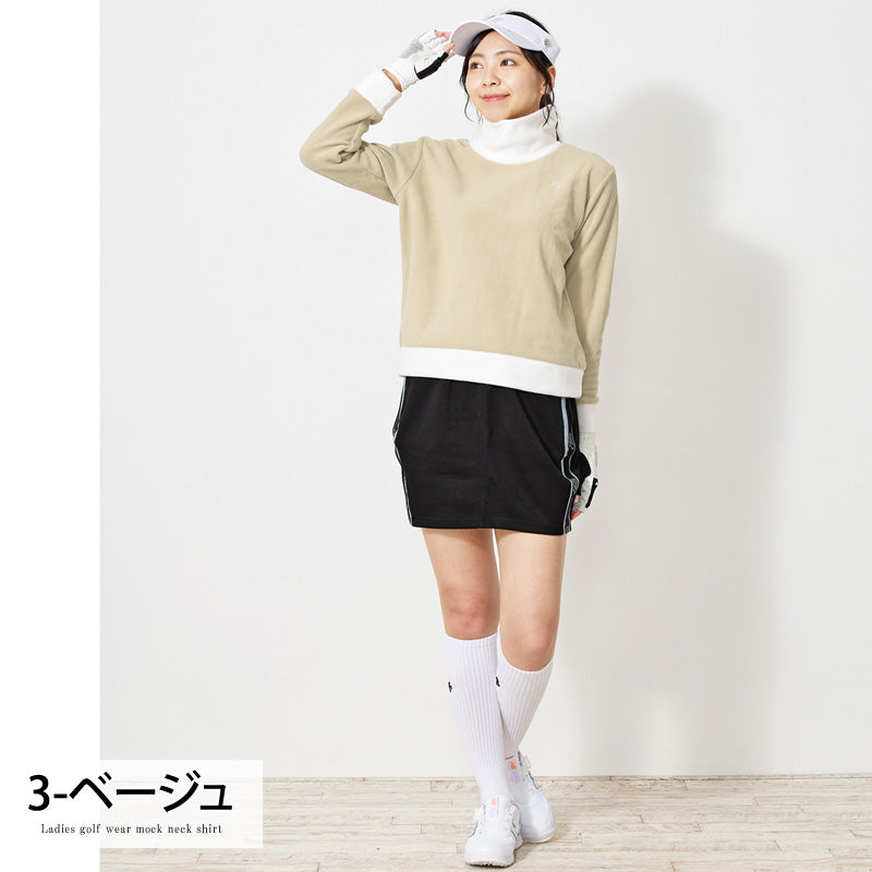 トップイズム TopIsm ゴルフウェア レディース gs GOLF フリース ニットセーター オフタートルネック トップス ロゴ刺繍 無地 おしゃれ かわいい 韓国系 秋冬