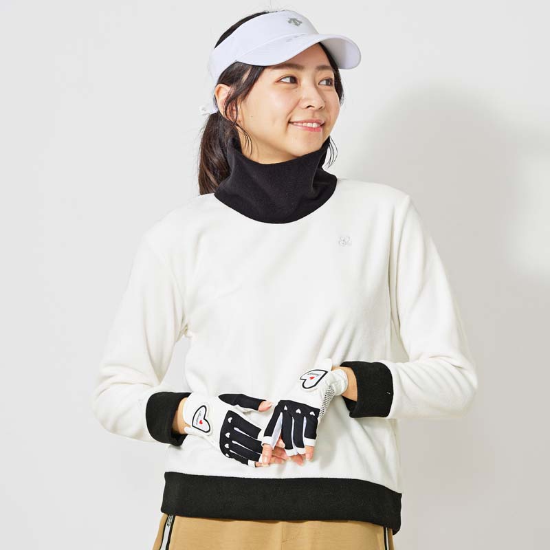 トップイズム TopIsm ゴルフウェア レディース gs GOLF フリース ニットセーター オフタートルネック トップス ロゴ刺繍 無地 おしゃれ かわいい 韓国系 秋冬,1-ホワイト