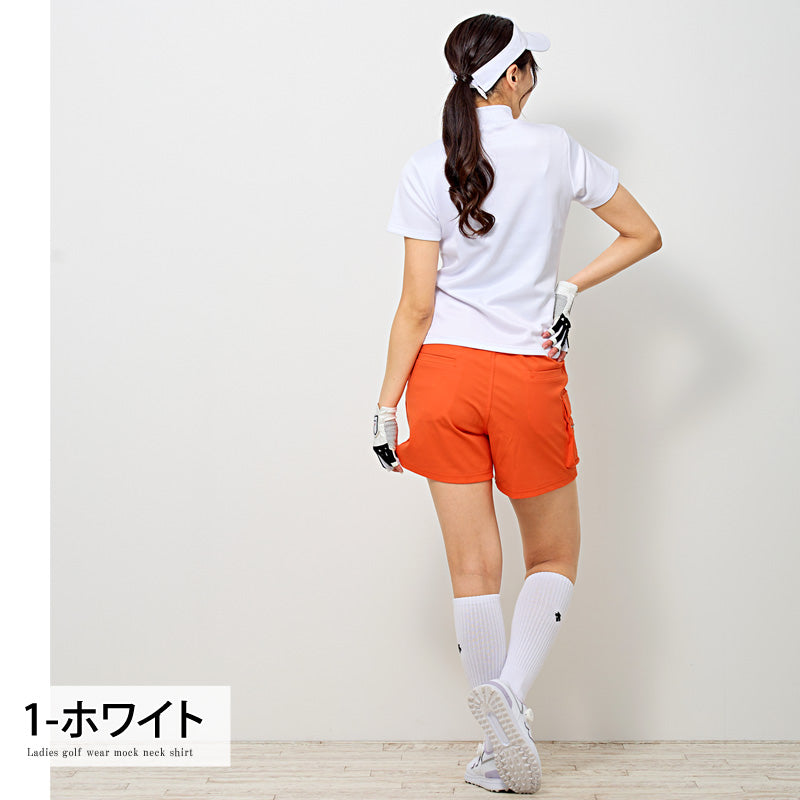 トップイズム TopIsm ゴルフウェア レディース モックネック gs GOLF ポロシャツ ハイネック 半袖 ストレッチ 高周波シルバーロゴ トップス 無地 おしゃれ かわいい 韓国系 春夏 （2-ブラック） 2-ブラック