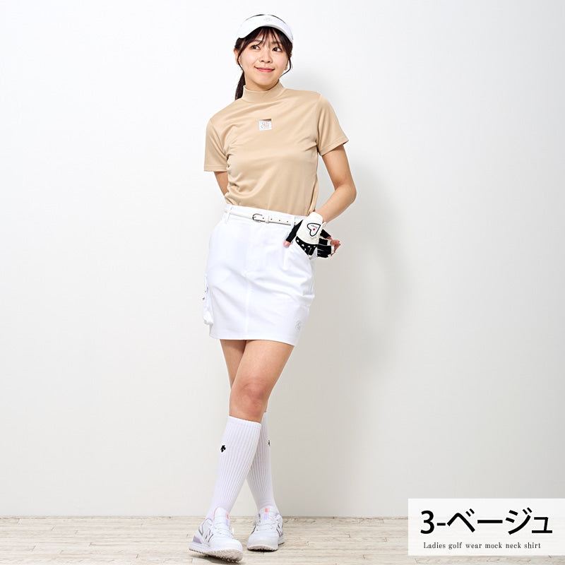 トップイズム TopIsm ゴルフウェア レディース モックネック gs GOLF ポロシャツ ハイネック 半袖 ストレッチ 高周波シルバーロゴ トップス 無地 おしゃれ かわいい 韓国系 春夏 （2-ブラック） 2-ブラック
