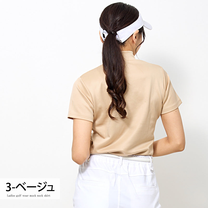 トップイズム TopIsm ゴルフウェア レディース モックネック gs GOLF ポロシャツ ハイネック 半袖 ストレッチ 高周波シルバーロゴ トップス 無地 おしゃれ かわいい 韓国系 春夏 （2-ブラック） 2-ブラック