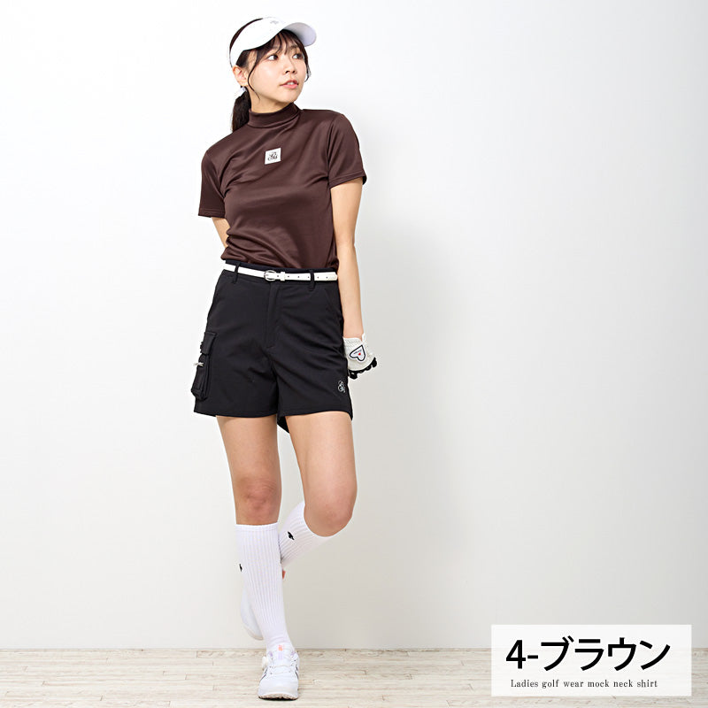 トップイズム TopIsm ゴルフウェア レディース モックネック gs GOLF ポロシャツ ハイネック 半袖 ストレッチ 高周波シルバーロゴ トップス 無地 おしゃれ かわいい 韓国系 春夏 （2-ブラック） 2-ブラック