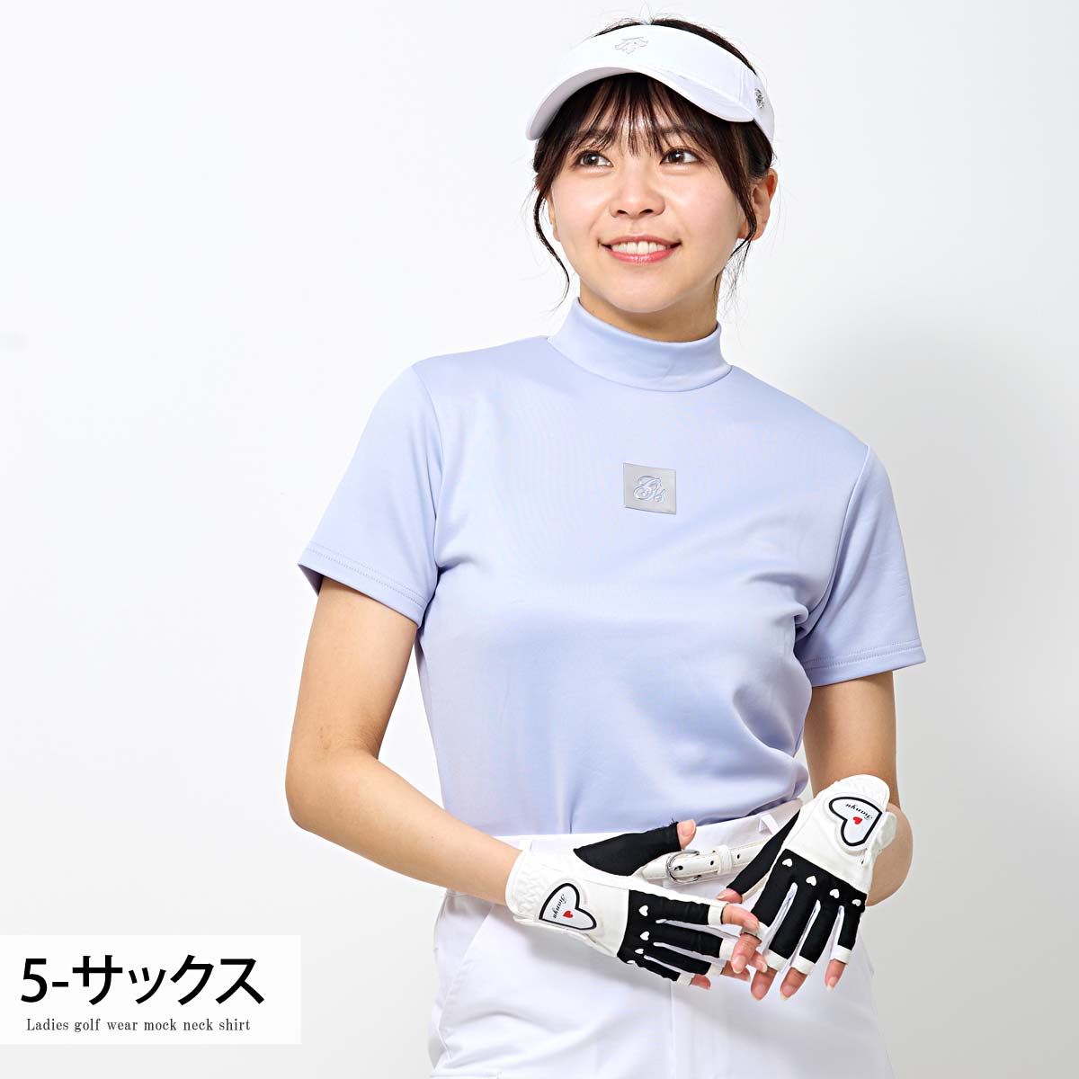 トップイズム TopIsm ゴルフウェア レディース モックネック gs GOLF ポロシャツ ハイネック 半袖 ストレッチ 高周波シルバーロゴ トップス 無地 おしゃれ かわいい 韓国系 春夏 （2-ブラック） 2-ブラック