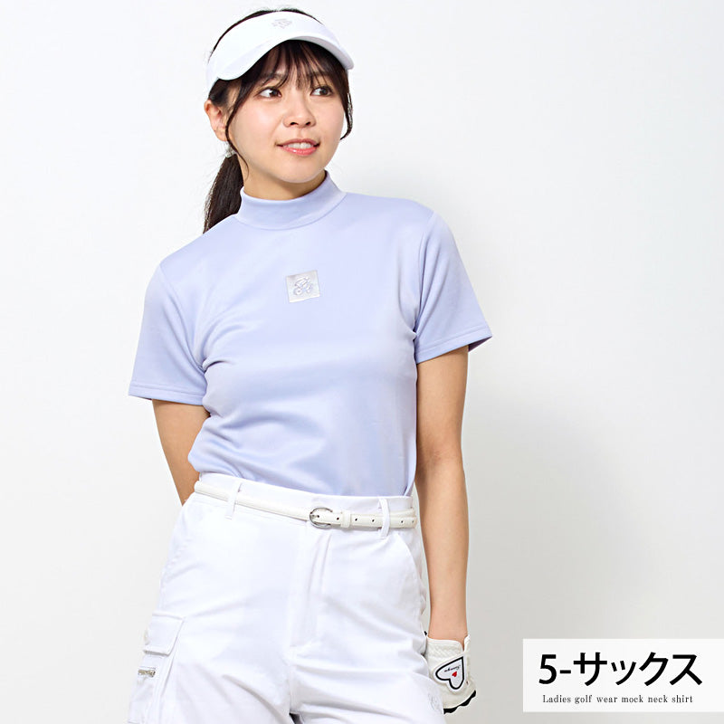 トップイズム TopIsm ゴルフウェア レディース モックネック gs GOLF ポロシャツ ハイネック 半袖 ストレッチ 高周波シルバーロゴ トップス 無地 おしゃれ かわいい 韓国系 春夏 （2-ブラック） 2-ブラック