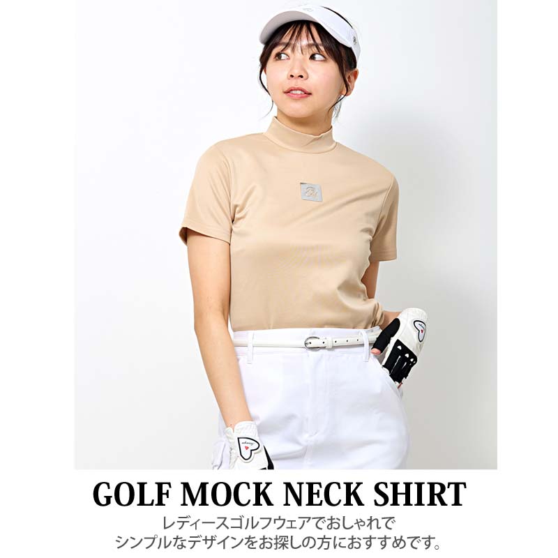 トップイズム TopIsm ゴルフウェア レディース モックネック gs GOLF ポロシャツ ハイネック 半袖 ストレッチ 高周波シルバーロゴ トップス 無地 おしゃれ かわいい 韓国系 春夏 （2-ブラック） 2-ブラック