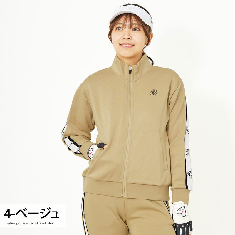 トップイズム TopIsm ゴルフウェア レディース gs GOLF ジップアップジャケット トレーナー スウェット ジャージ トップス 袖リブロゴライン切替 おしゃれ かわいい 韓国系 秋冬 春夏 ブランド （4-ベージュ） 4-ベージュ