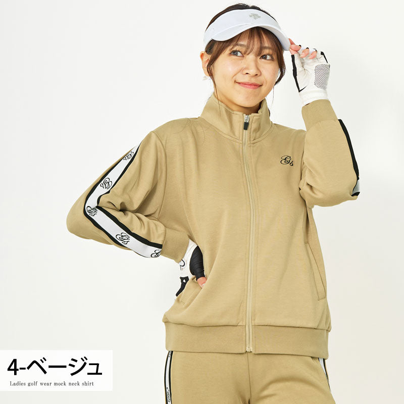 トップイズム TopIsm ゴルフウェア レディース gs GOLF ジップアップジャケット トレーナー スウェット ジャージ トップス 袖リブロゴライン切替 おしゃれ かわいい 韓国系 秋冬 春夏 ブランド （4-ベージュ） 4-ベージュ