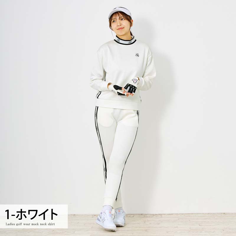 トップイズム TopIsm ゴルフウェア レディース 上下セットアップ gs GOLF スウェットジャージ モックネックトレーナー ゴルフパンツ リブロゴライン切替 おしゃれ かわいい 韓国系 秋冬 春夏 ブランド （3-ネイビー） 3-ネイビー