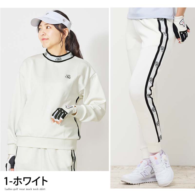 トップイズム TopIsm ゴルフウェア レディース 上下セットアップ gs GOLF スウェットジャージ モックネックトレーナー ゴルフパンツ リブロゴライン切替 おしゃれ かわいい 韓国系 秋冬 春夏 ブランド （3-ネイビー） 3-ネイビー