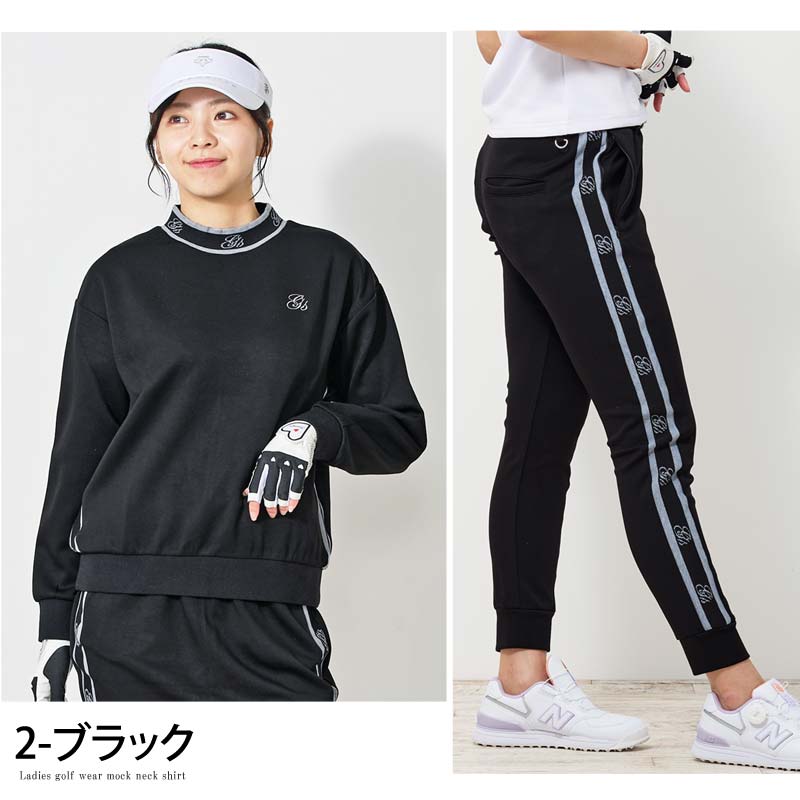 トップイズム TopIsm ゴルフウェア レディース 上下セットアップ gs GOLF スウェットジャージ モックネックトレーナー ゴルフパンツ リブロゴライン切替 おしゃれ かわいい 韓国系 秋冬 春夏 ブランド （3-ネイビー） 3-ネイビー